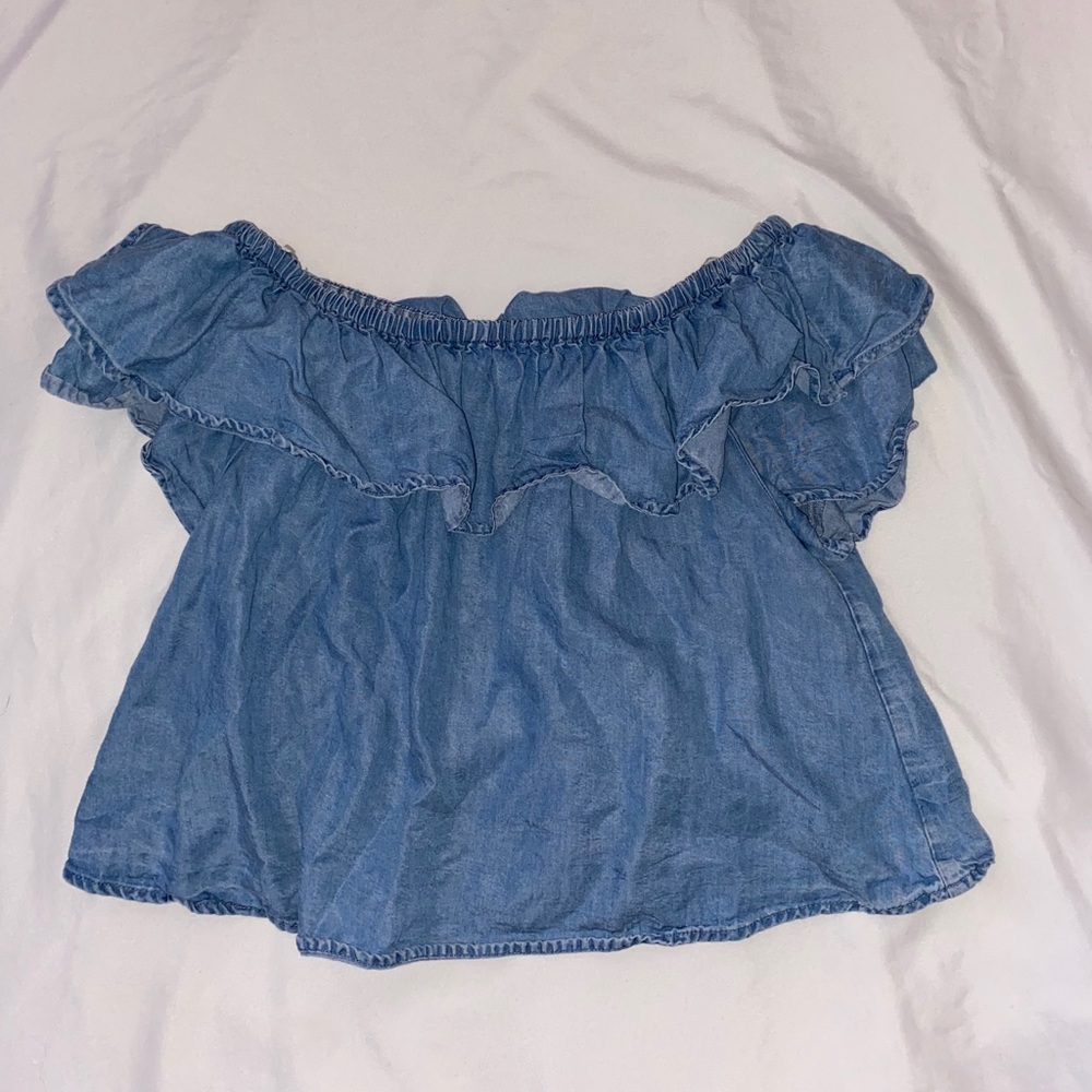 Forever 21 off the shoulder blue ruffle top
